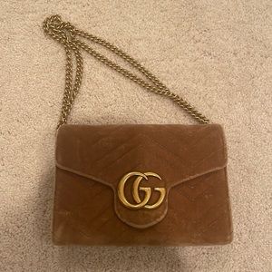 Authentic Gucci Marmont Brown Velvet Wallet with chain